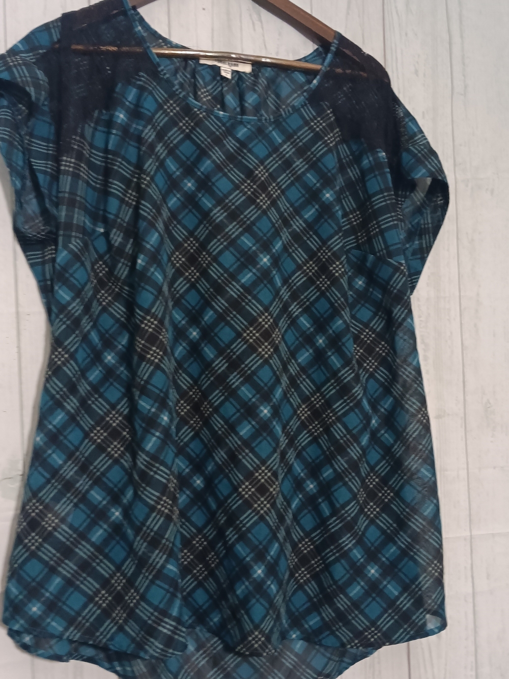 Daniel Rainn Teal and Black Plaid Top Sz XL
